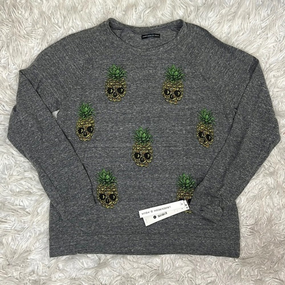 Lauren Moshi × Aqua Pineapple Long Sleeve Gray Top
